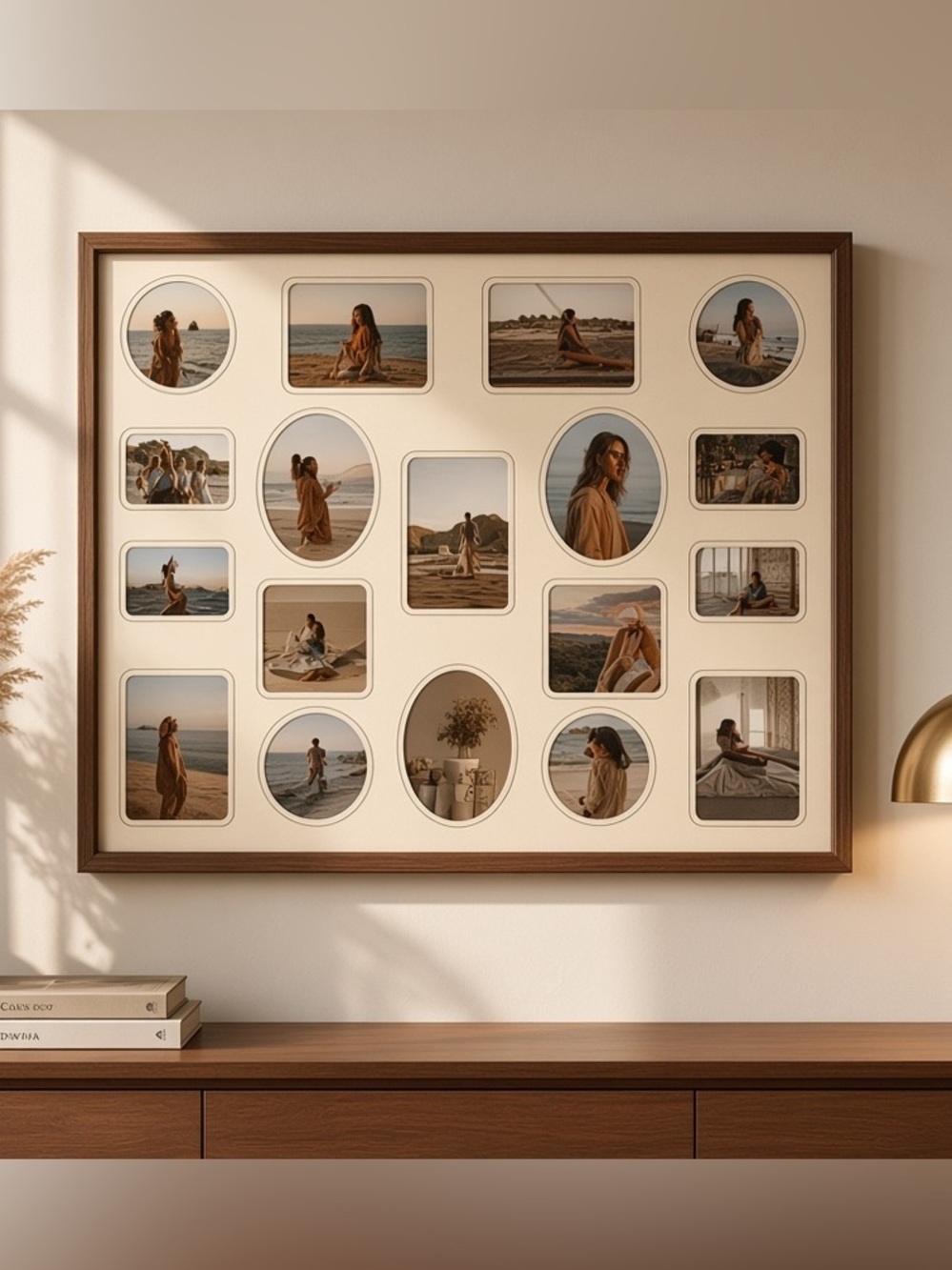 Vtg Dark Wood Collage Frame Wall Gallery Photo Picture Frame 20x16”
